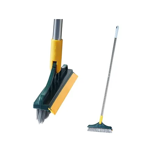 Amazon Brand - Presto! 2-in-1 Bathroom & Floor Cleaning Brush with Wiper & Long Handle for Bathroom, Home, and Kitchen