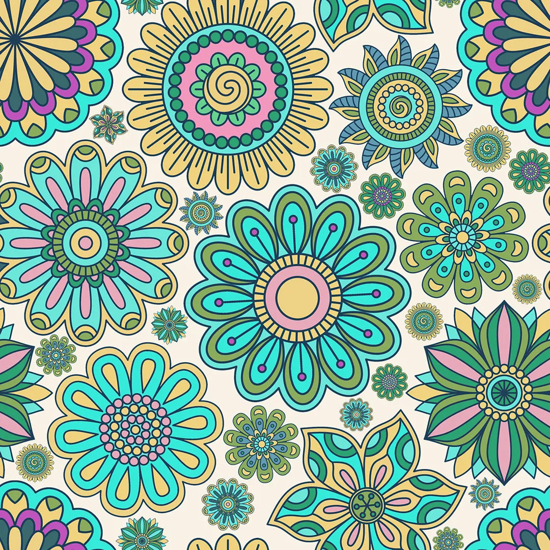 Aqua Mandala – 100% Quilting Cotton Fabric by the Yard