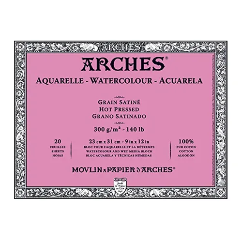 Arches Watercolor Block 140LB, Natural White, Hot Press