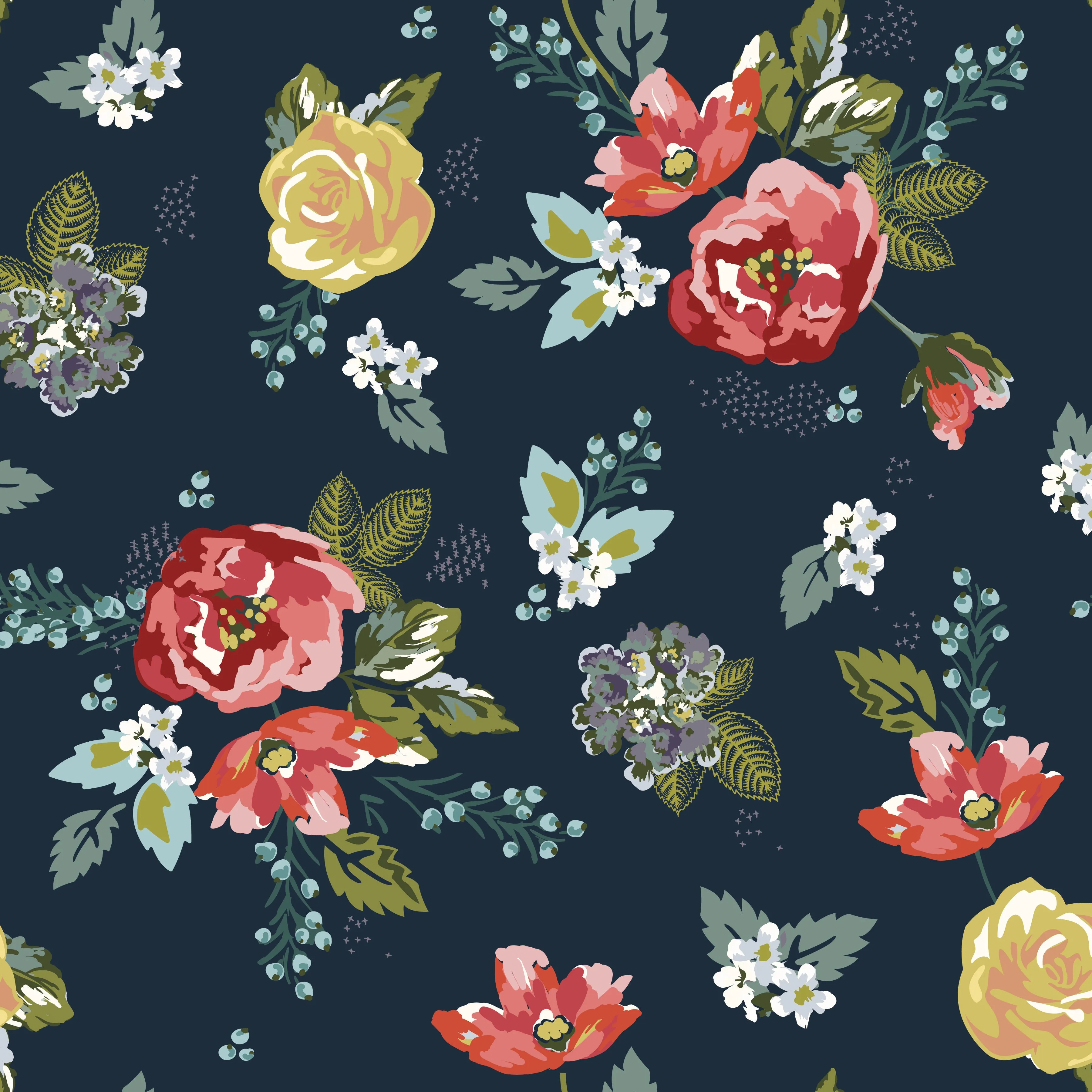 Bellissimo Gardens Main Midnight – 100% Quilting Cotton Fabric by the Yard