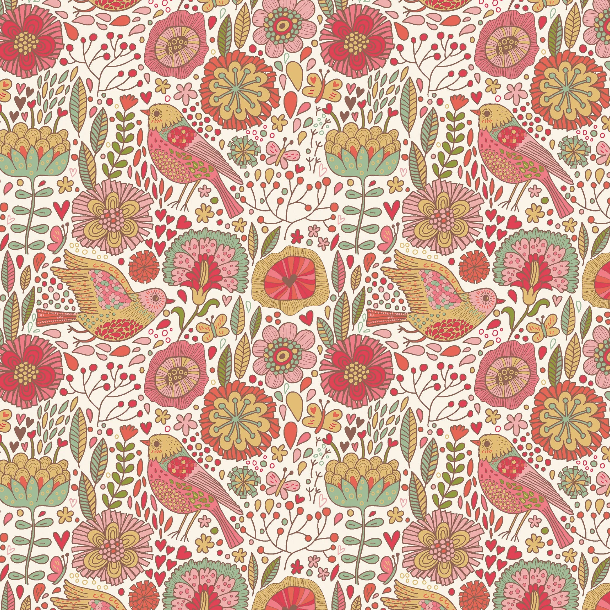 Bird Watching Rose – 100% Quilting Cotton Fabric by the Yard