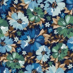 Blue Floral on Esperesso – 100% Quilting Cotton Fabric by the Yard