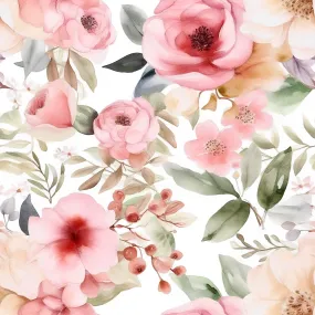 Blush Floral on White – 100% Quilting Cotton Fabric by the Yard