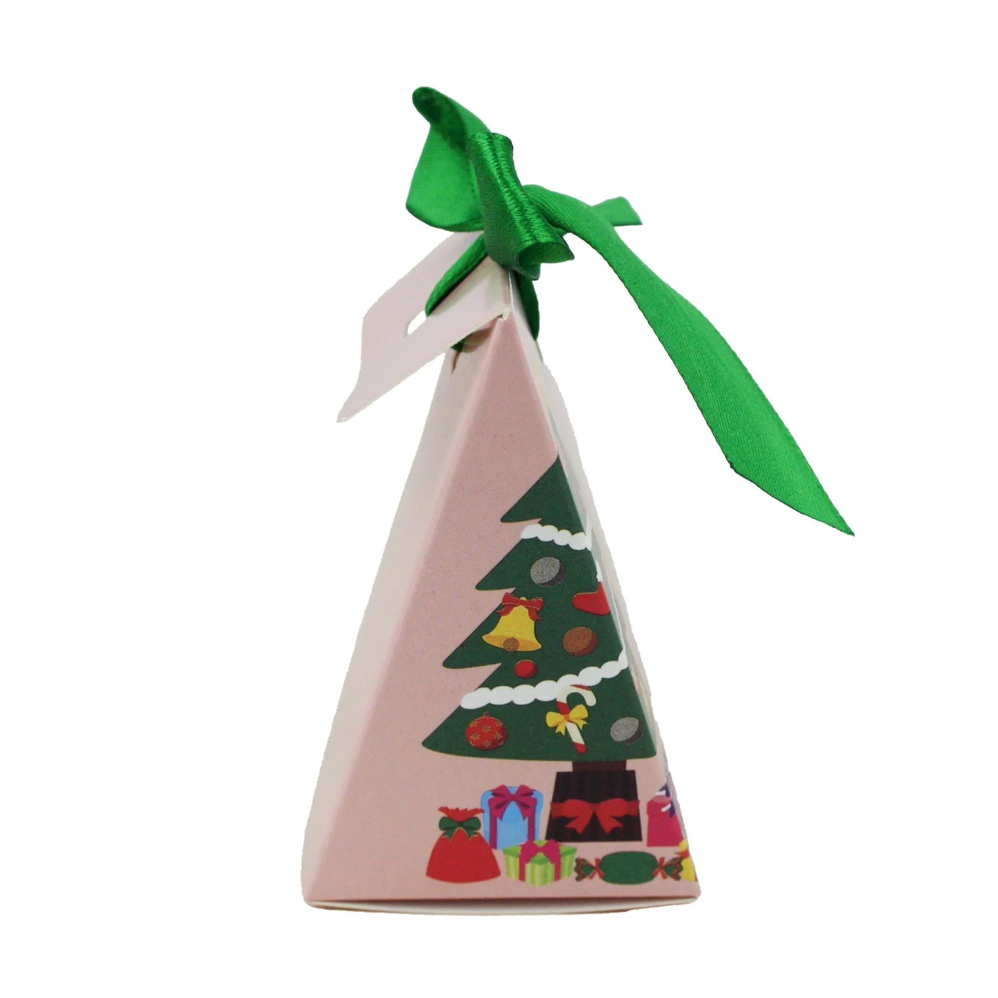 Christmas Cone Candy Treat Gift Box With Ribbon - Pack of 12