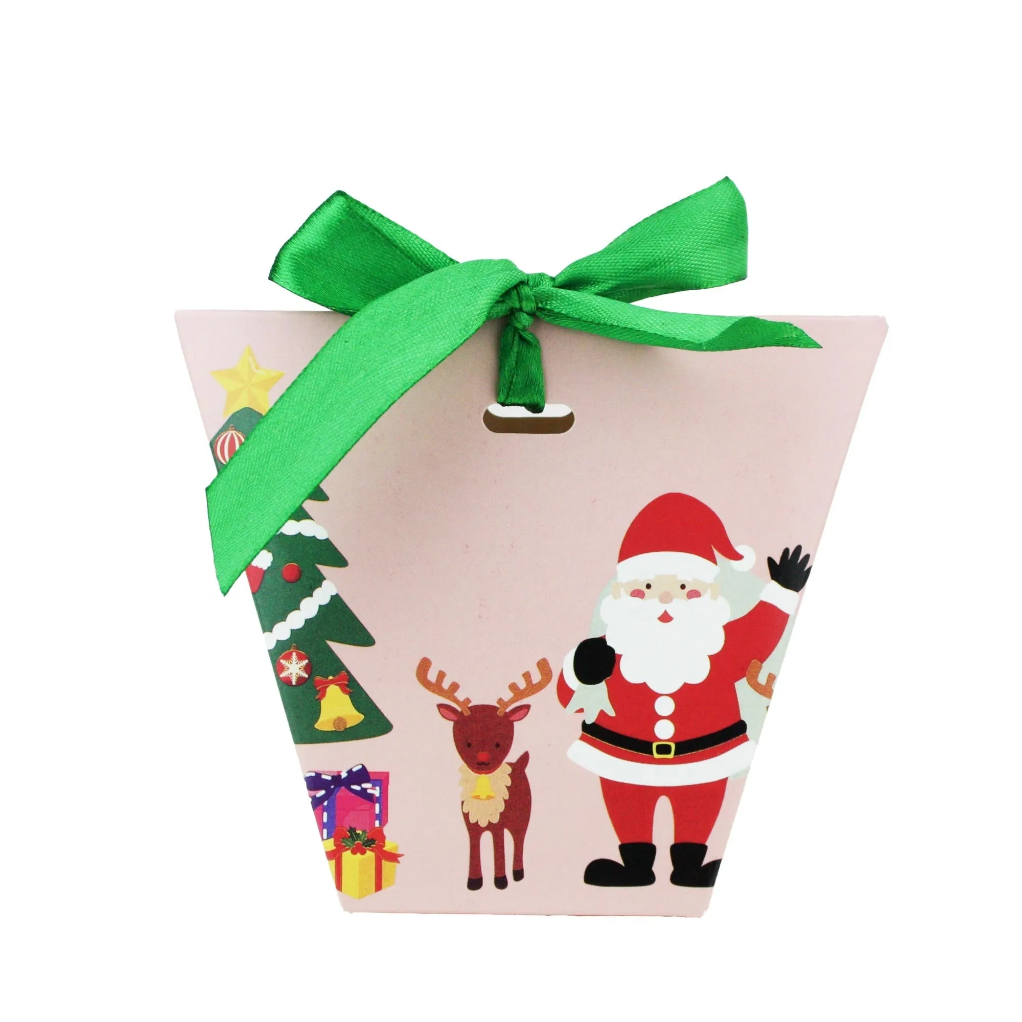 Christmas Cone Candy Treat Gift Box With Ribbon - Pack of 12