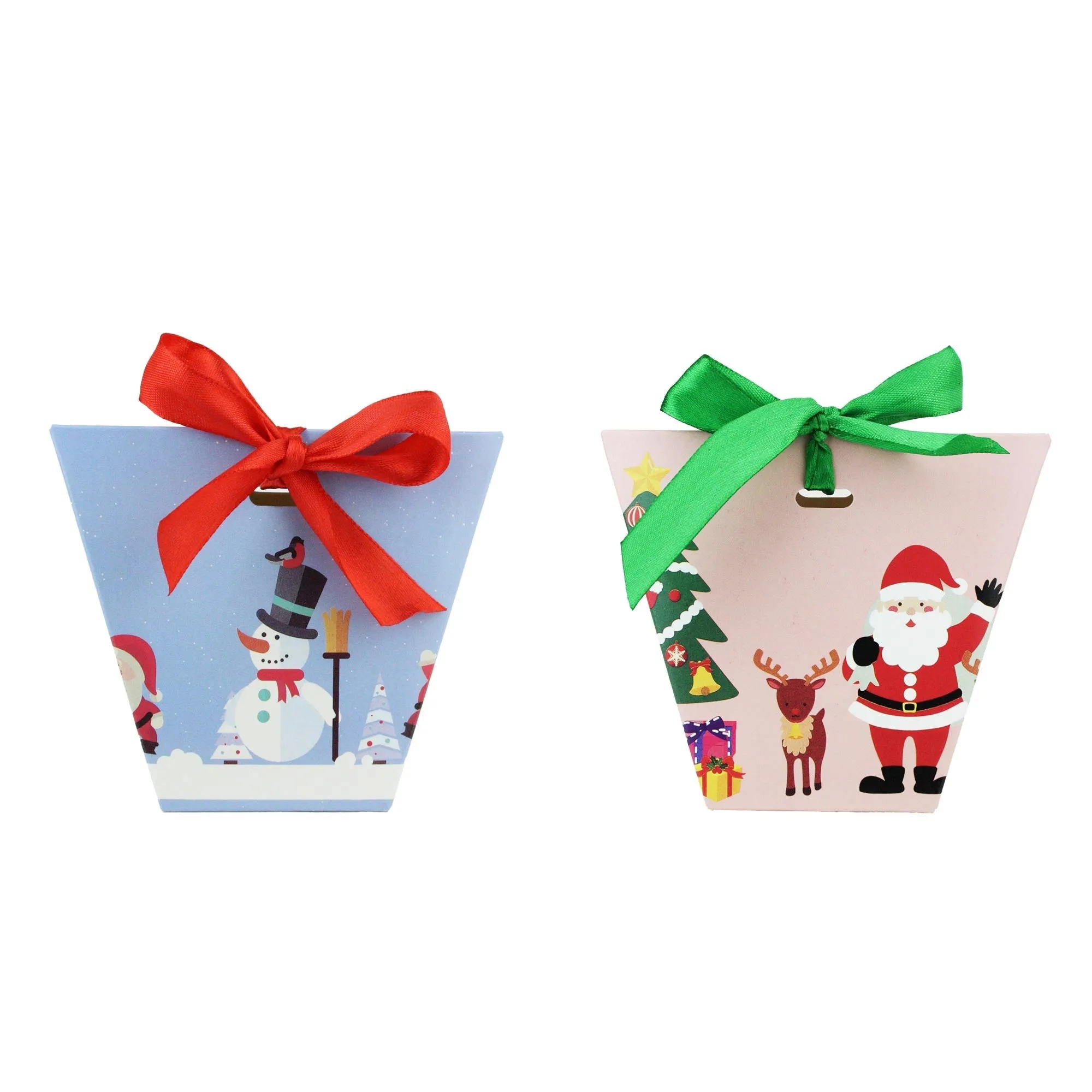 Christmas Cone Candy Treat Gift Box With Ribbon - Pack of 12