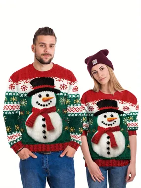 Christmas Snowman 3D Digital Print Allover Pattern Sweatshirt, Casual Long Sleeve Crew Neck Sweatshirt For Fall & Winter, Women's Clothing