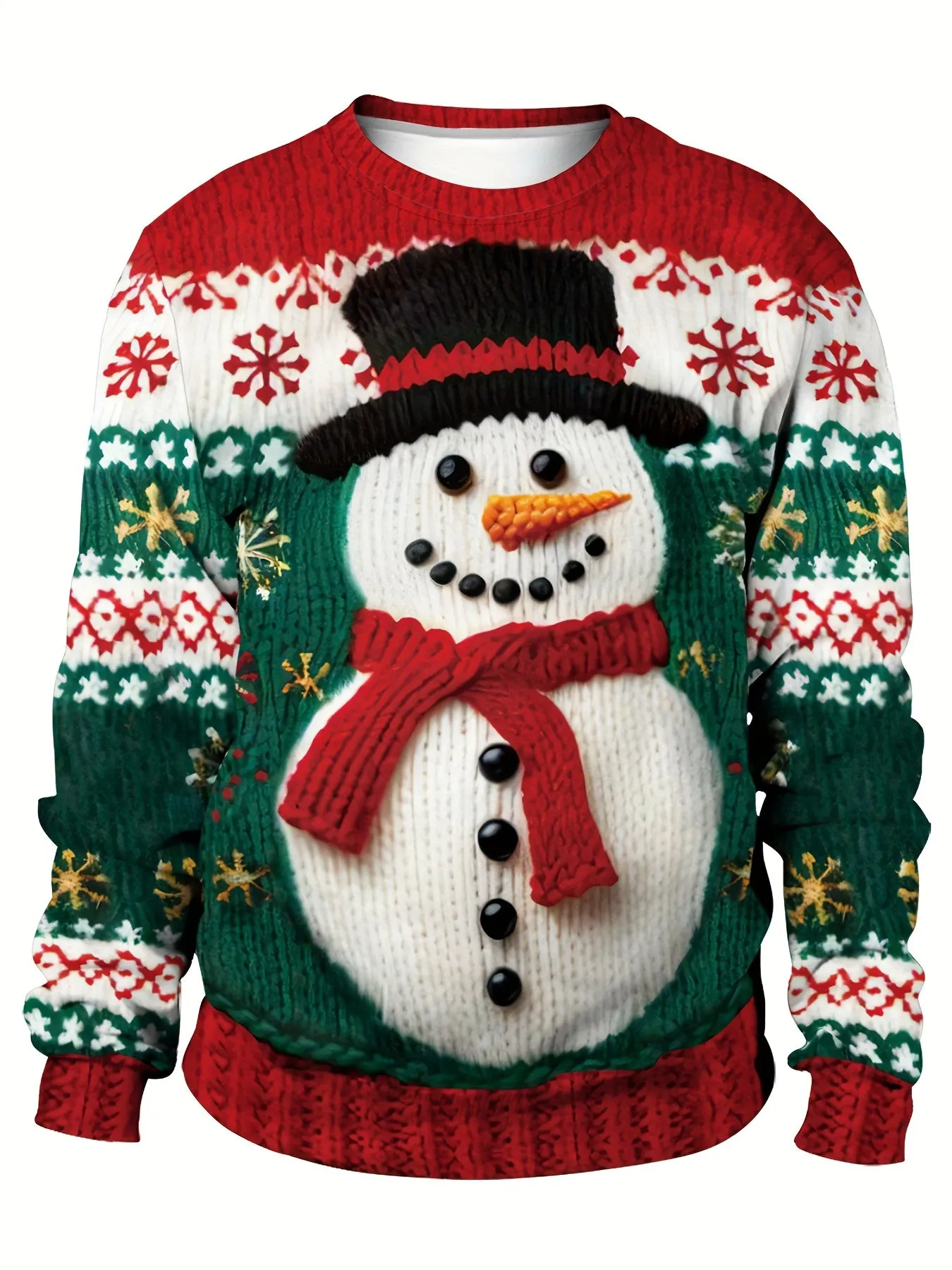 Christmas Snowman 3D Digital Print Allover Pattern Sweatshirt, Casual Long Sleeve Crew Neck Sweatshirt For Fall & Winter, Women's Clothing