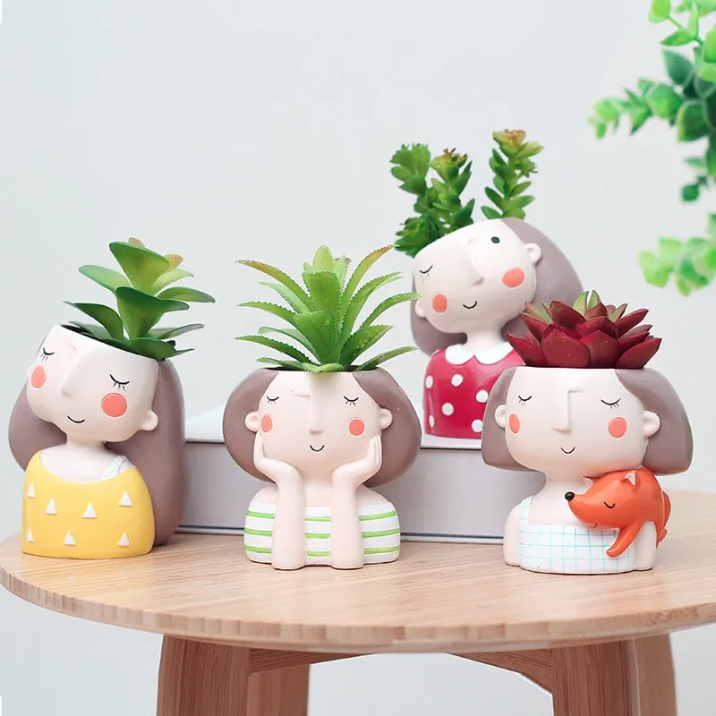 Cute Girl Boy Resin Pen Holder