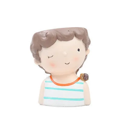 Cute Girl Boy Resin Pen Holder