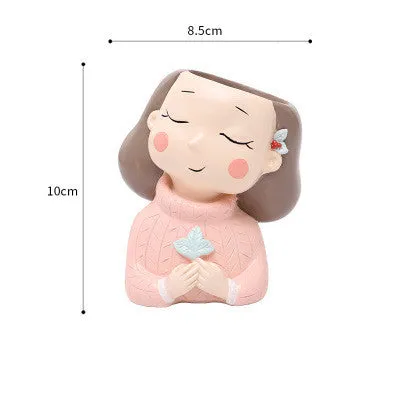 Cute Girl Boy Resin Pen Holder