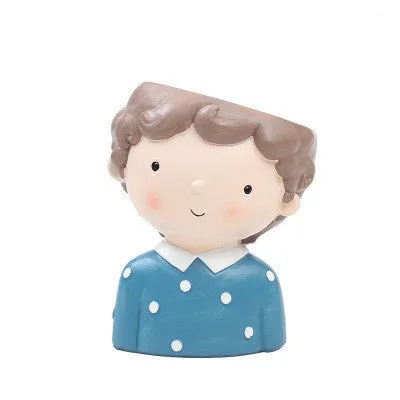 Cute Girl Boy Resin Pen Holder
