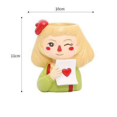 Cute Girl Boy Resin Pen Holder