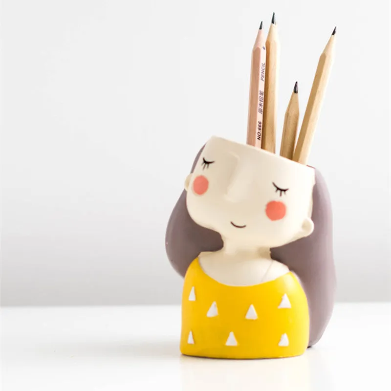 Cute Girl Boy Resin Pen Holder
