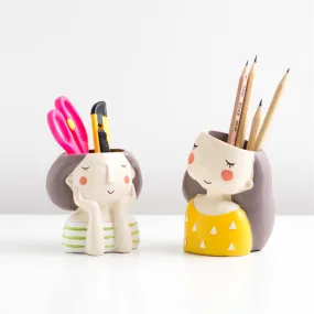 Cute Girl Boy Resin Pen Holder