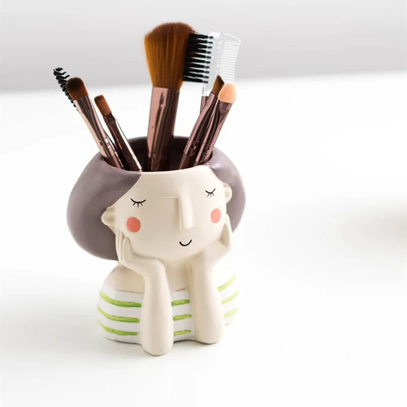 Cute Girl Boy Resin Pen Holder