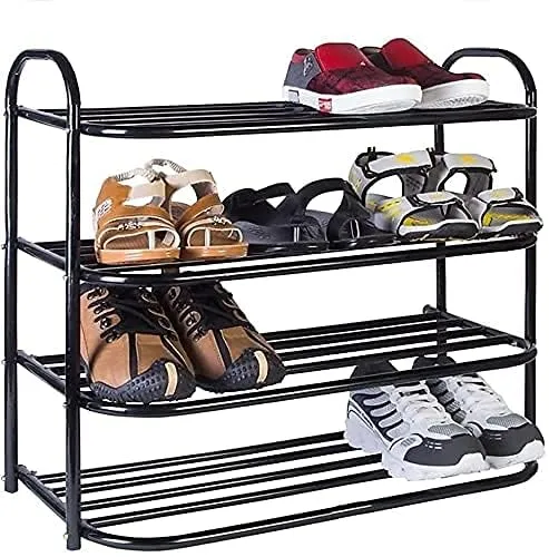 DAREV Heavy Metal Shoe Rack (4 Shelves) Foldable Open Book Shelf, Book Shelve, Shoe Rack, Shoes Storage Rack for Home Shoe Stand Shelf Big (60 * 60 * 25 cm) (Black) (4 Shelf Big)