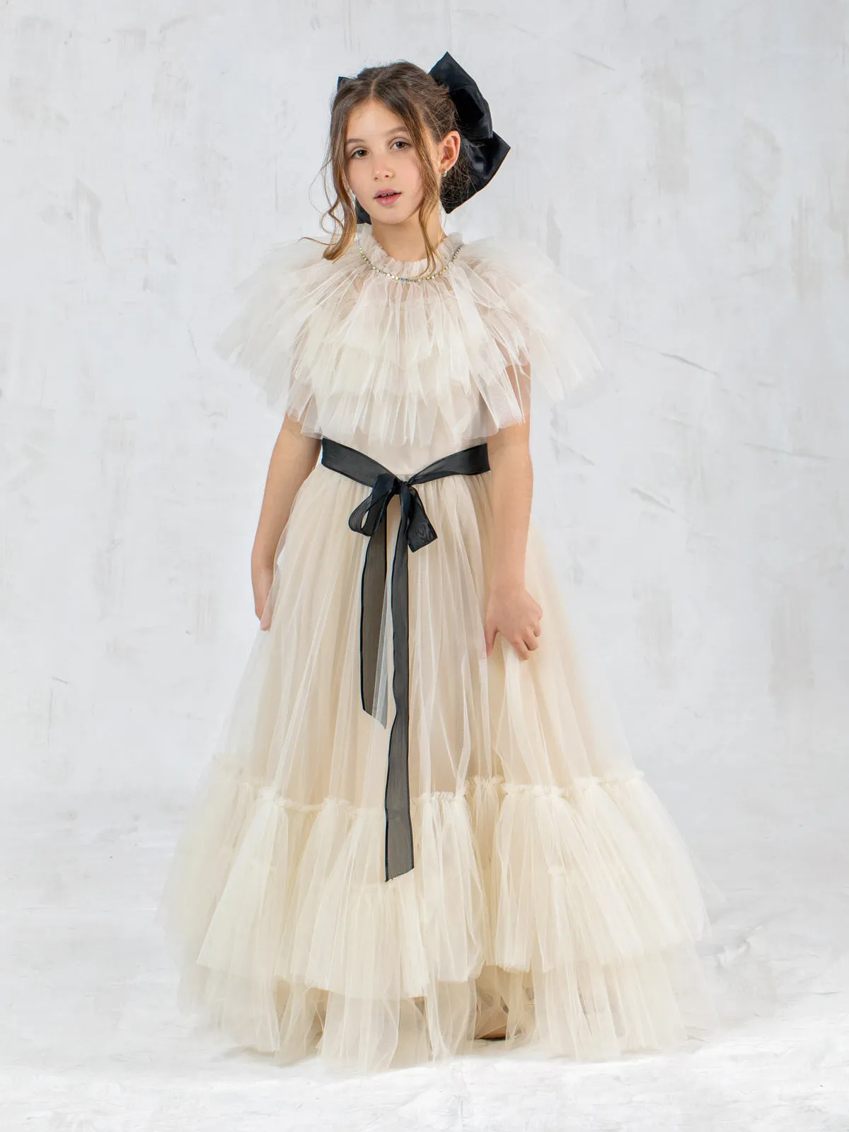 Girl's long tulle dress with rhinestones - INGRID