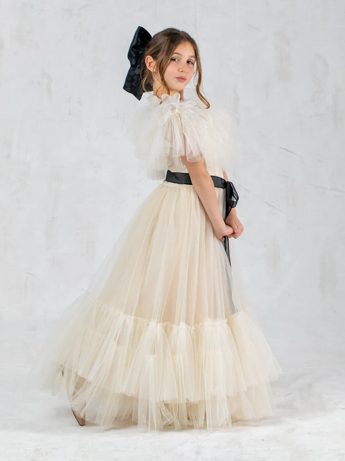 Girl's long tulle dress with rhinestones - INGRID