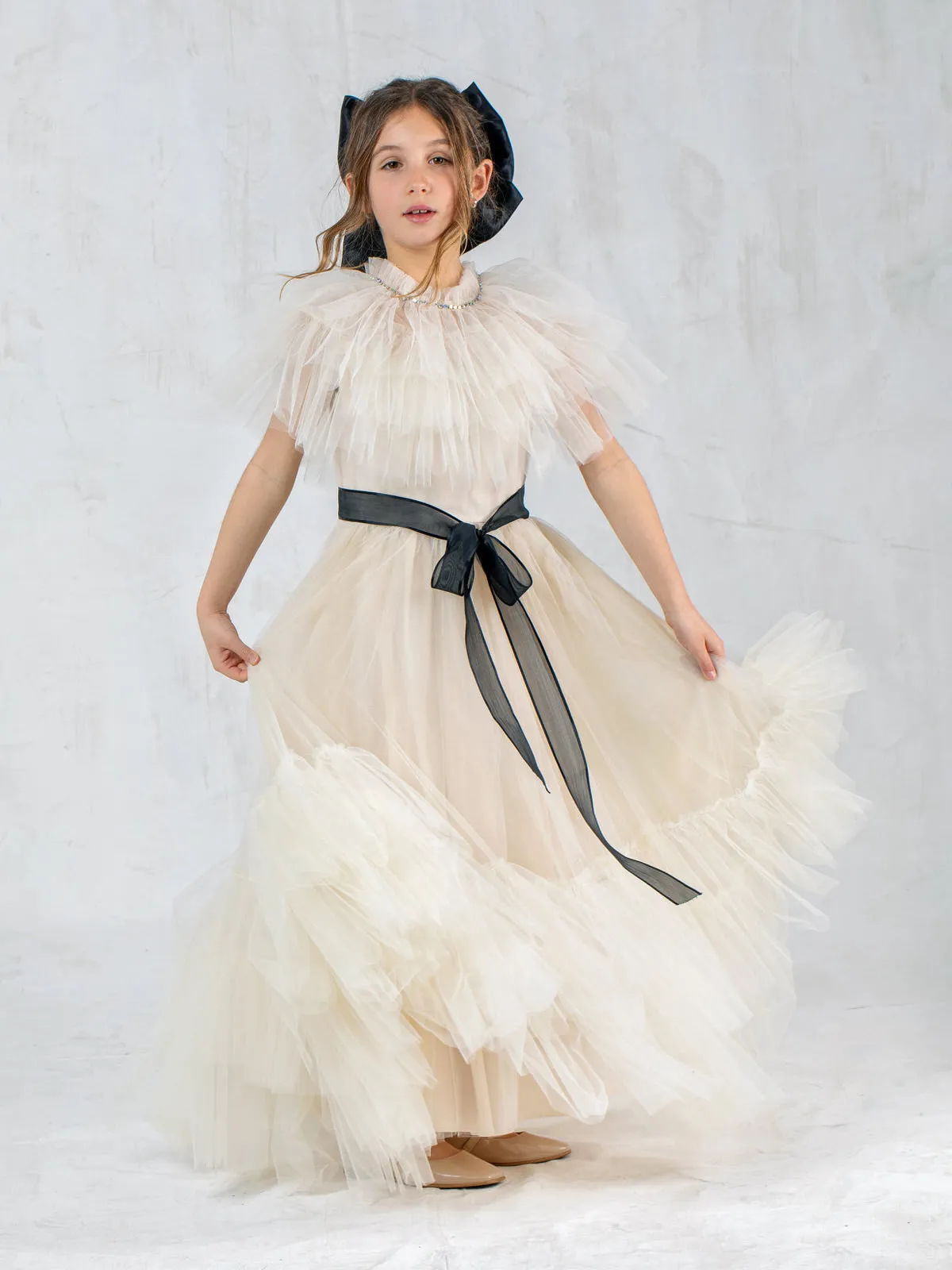 Girl's long tulle dress with rhinestones - INGRID
