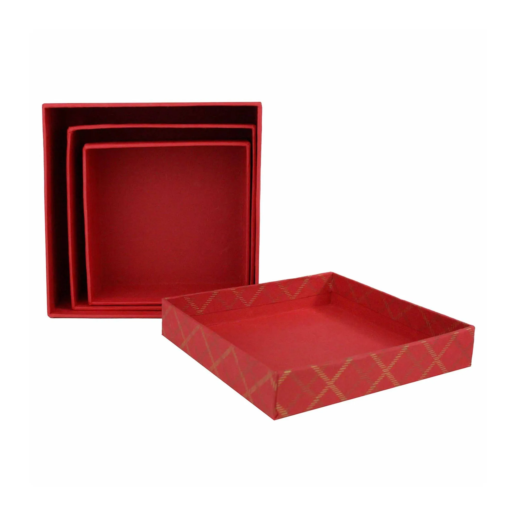 Handcrafted Chequered Red Gift Boxes - Set of 3