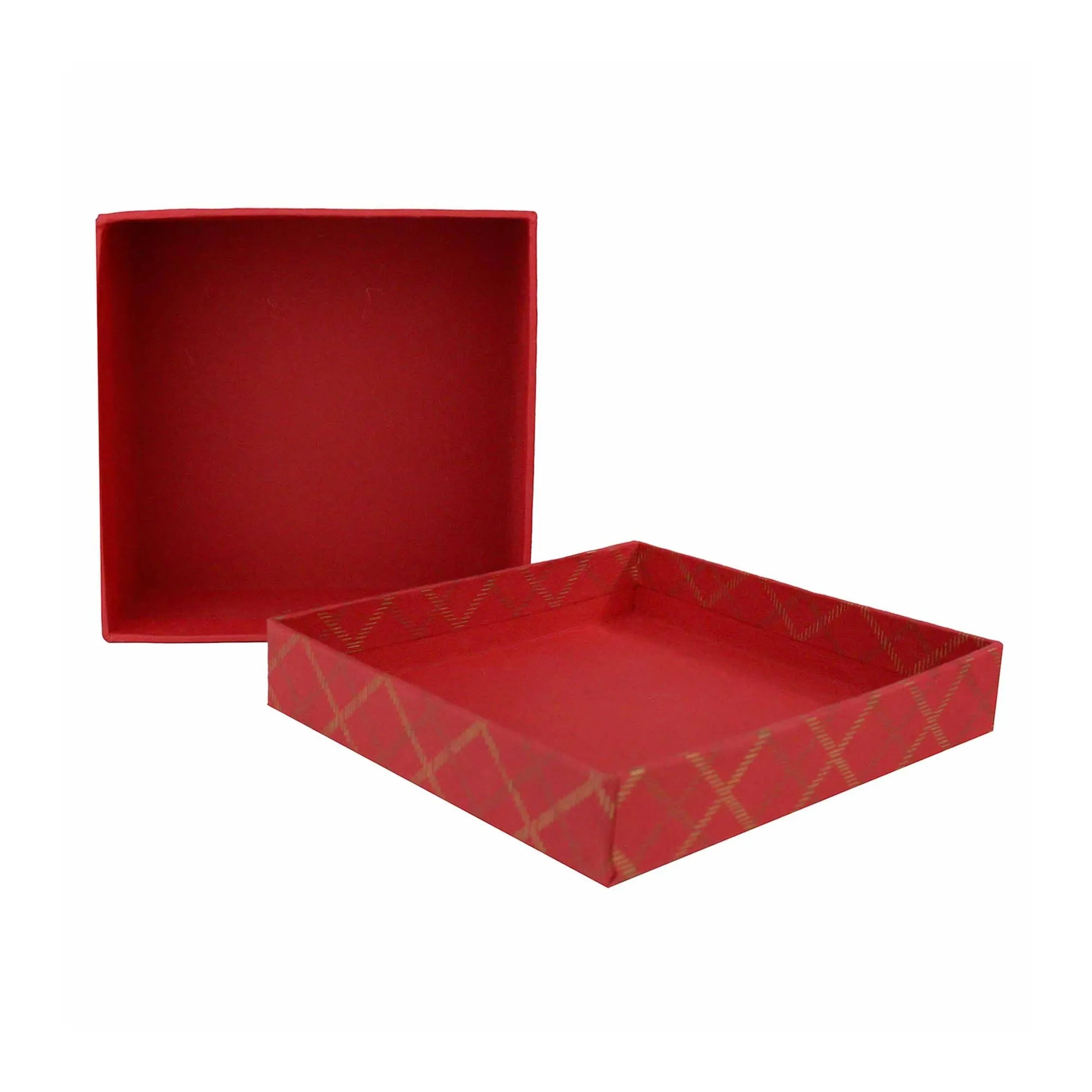 Handcrafted Chequered Red Gift Boxes - Set of 3
