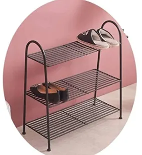 INDIAN DECOR. 45760 Shoe Rack Organiser 3 Tier Sturdy & Space Saving No Assembly Required Entrance Shoe Rack Bedroom Study Corridor Living Room Black Golden(Color:Black,Size:3 Layers)- Made in India!
