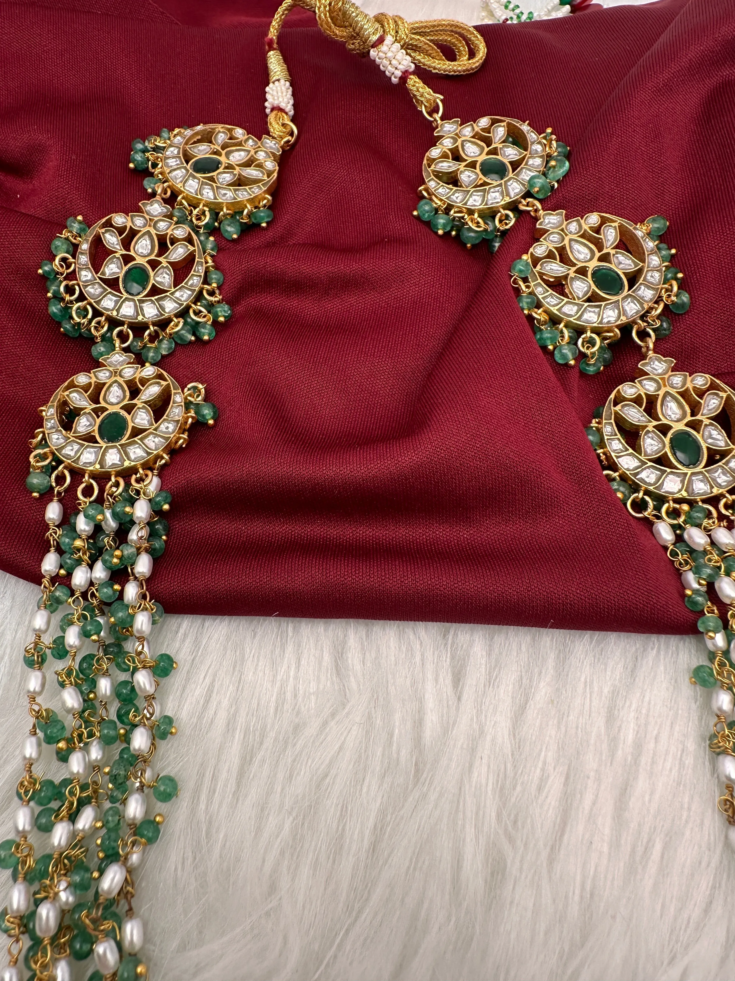 Jadau Kundan Multi Layer Green Beads Rani Haar Necklace