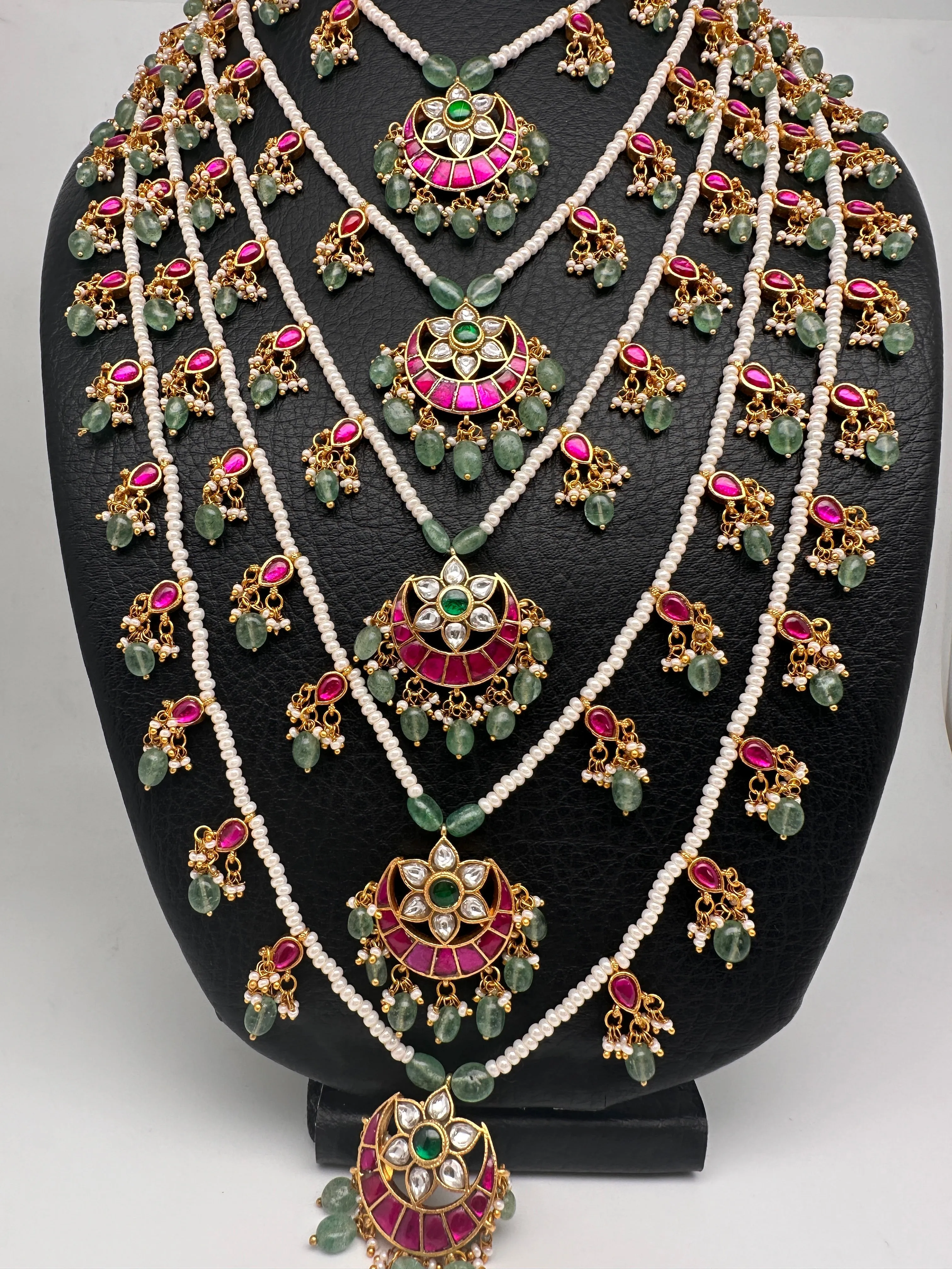 Jadau Kundan Multi Layer Panch Lada Pearl Necklace