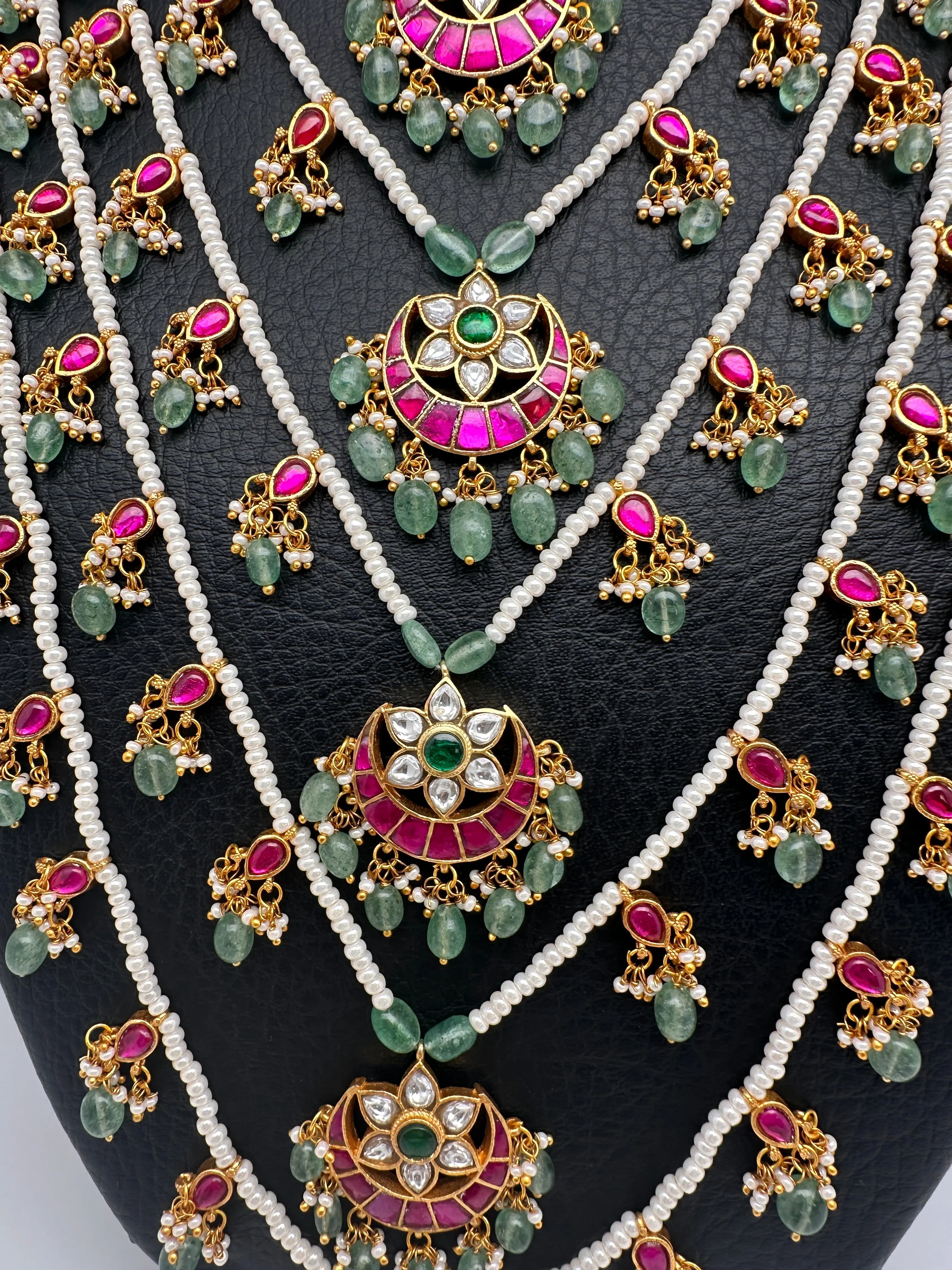 Jadau Kundan Multi Layer Panch Lada Pearl Necklace
