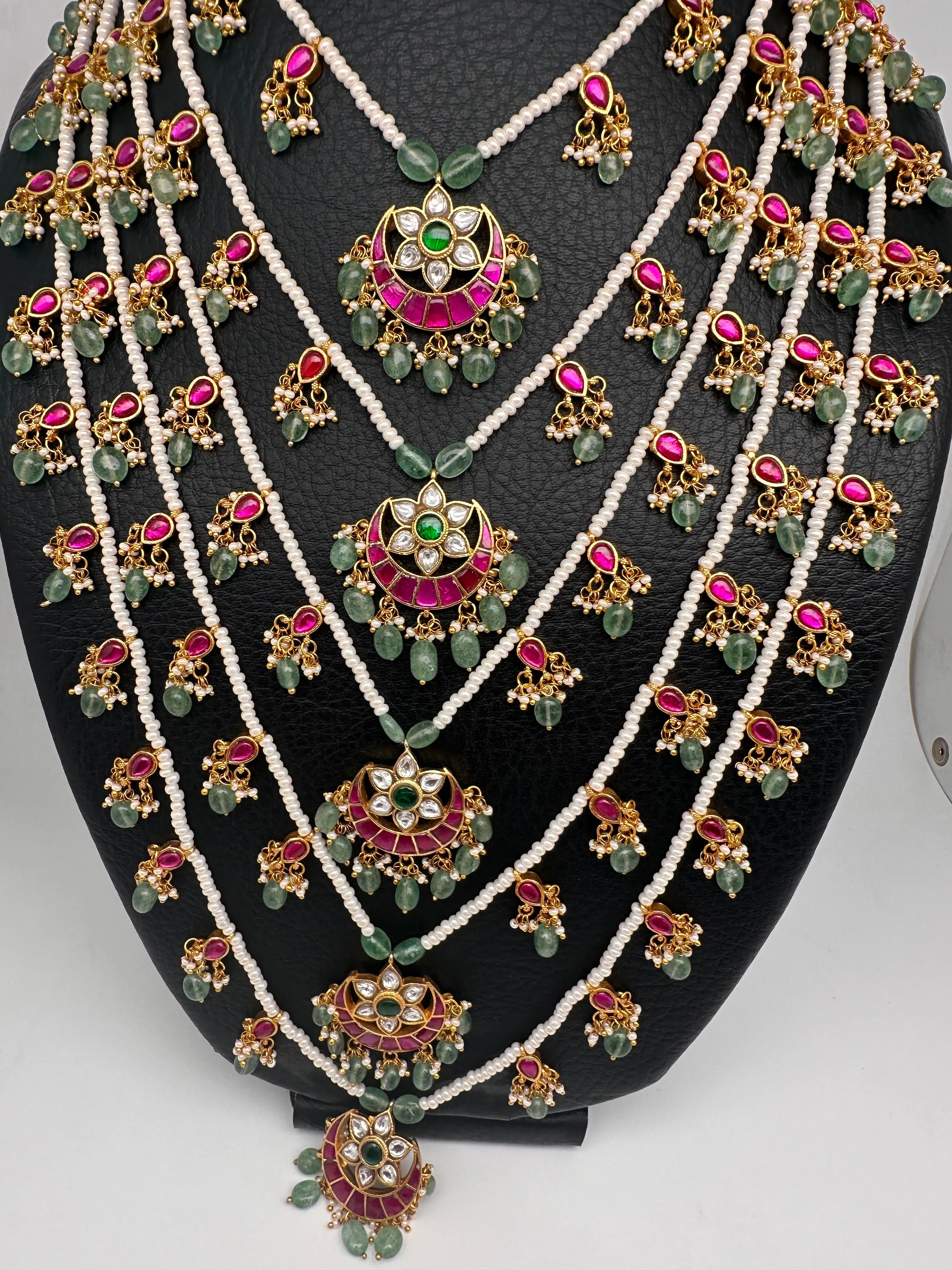Jadau Kundan Multi Layer Panch Lada Pearl Necklace