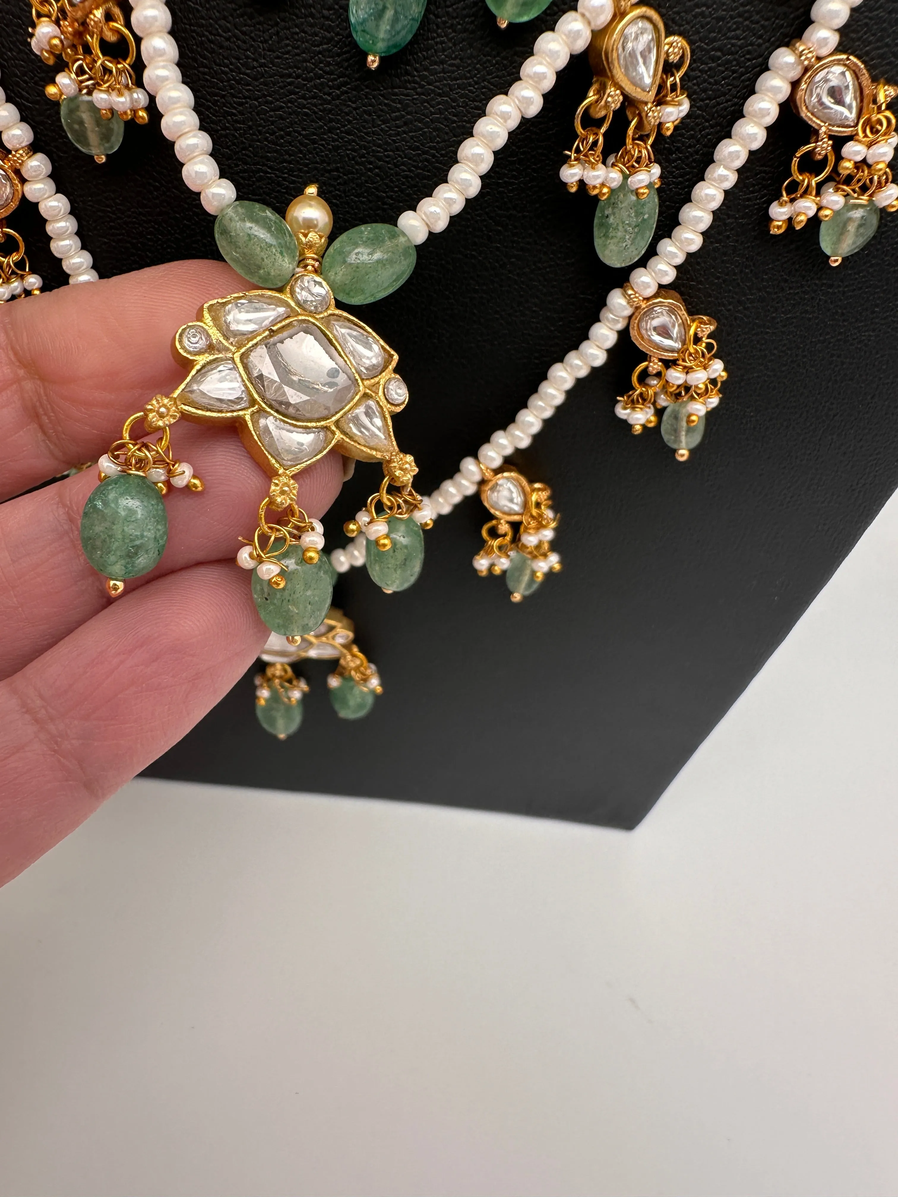 Jadau Kundan Multi Layer Teen Lada Pearl Necklace