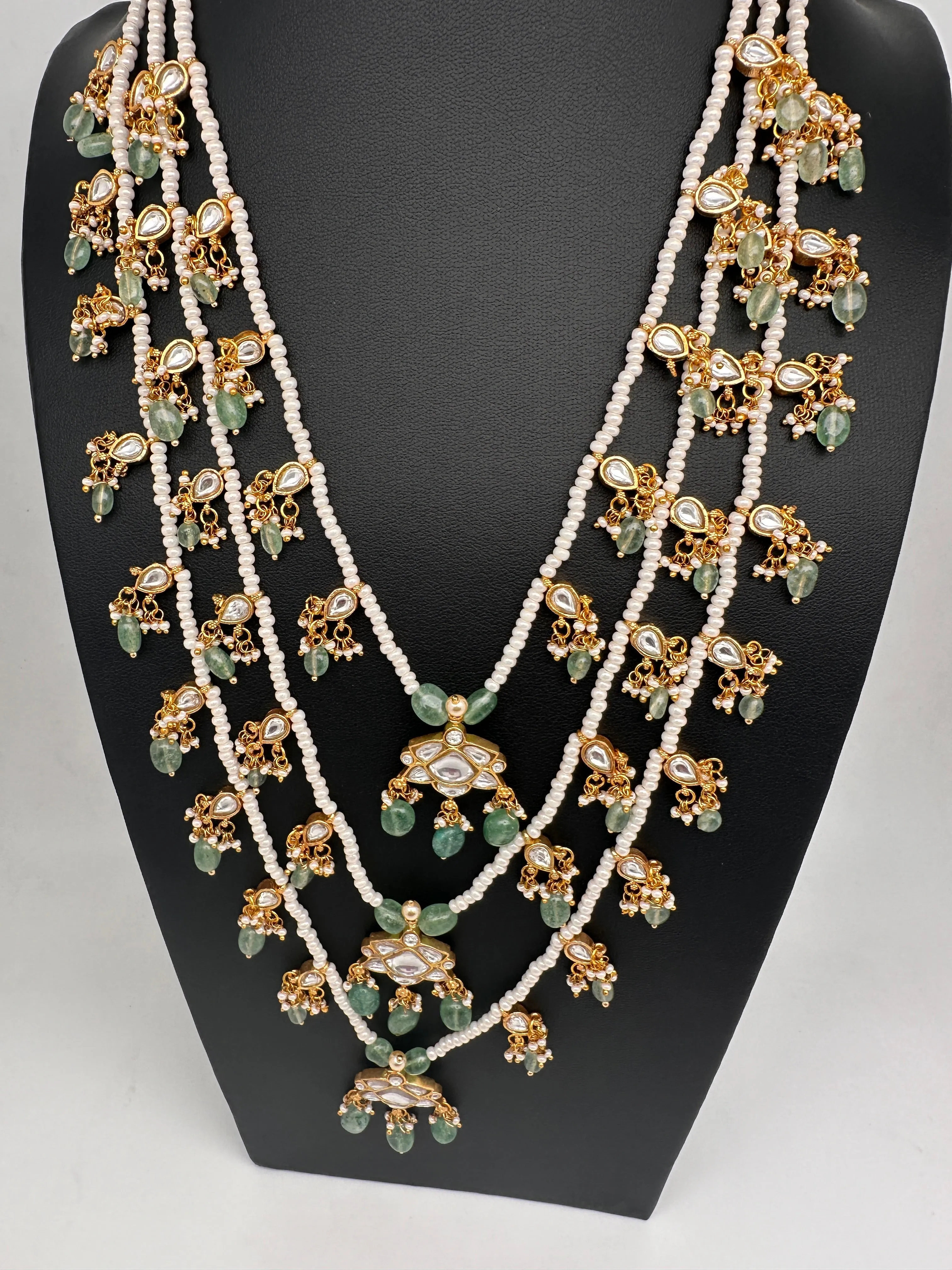 Jadau Kundan Multi Layer Teen Lada Pearl Necklace