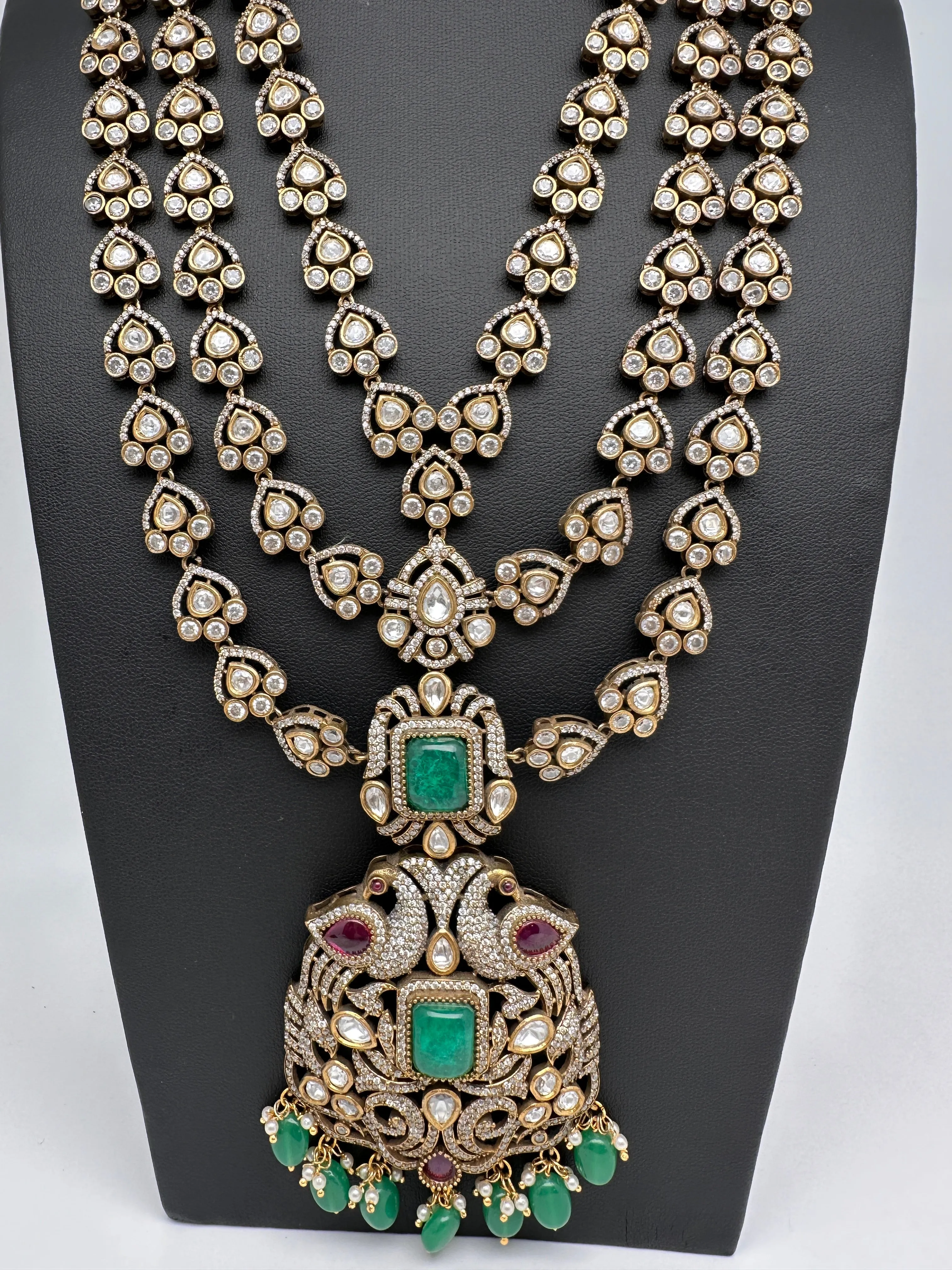 Kundan CZ Multi Layer Mehendi Polish Long Necklace