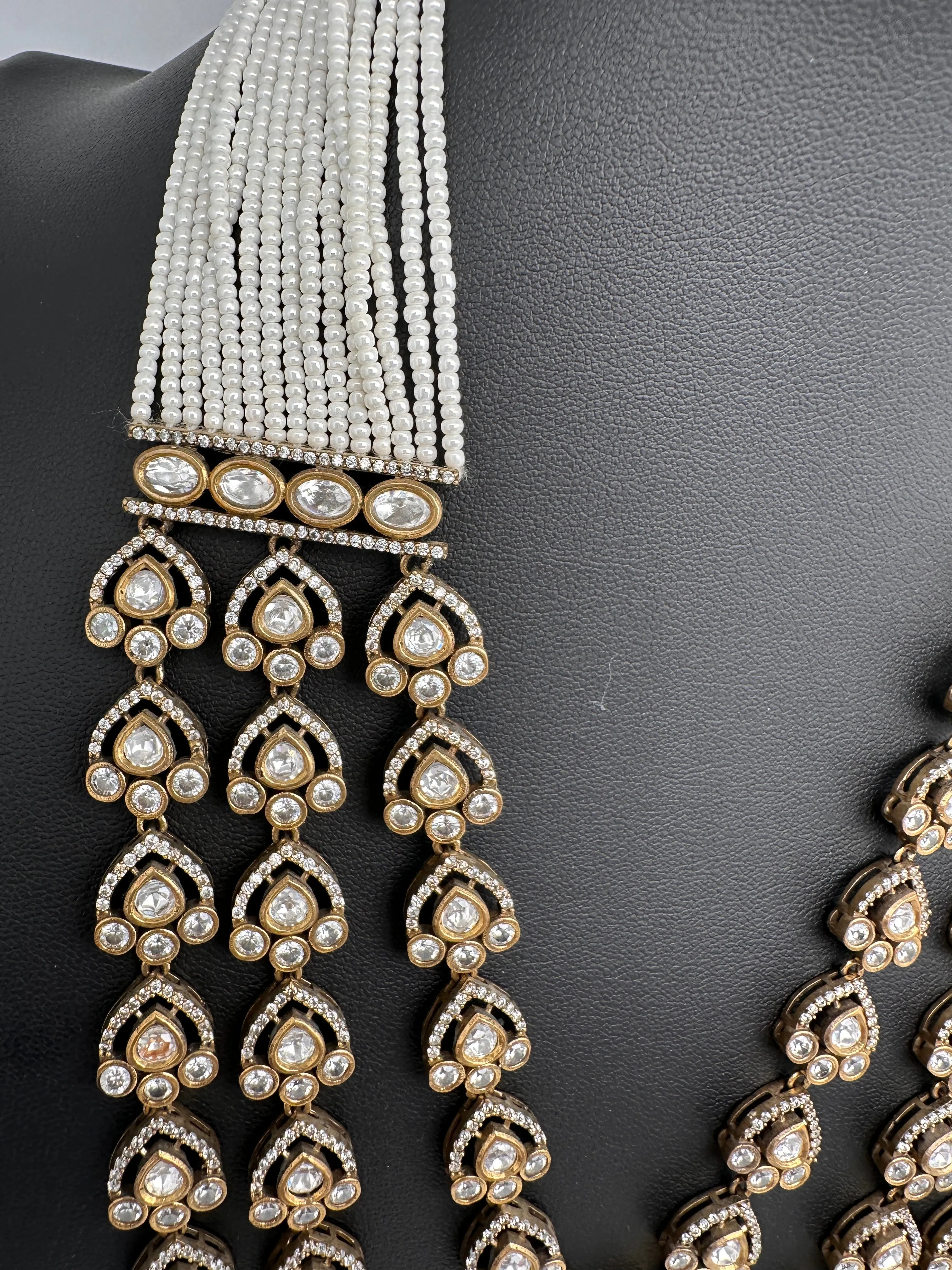 Kundan CZ Multi Layer Mehendi Polish Long Necklace