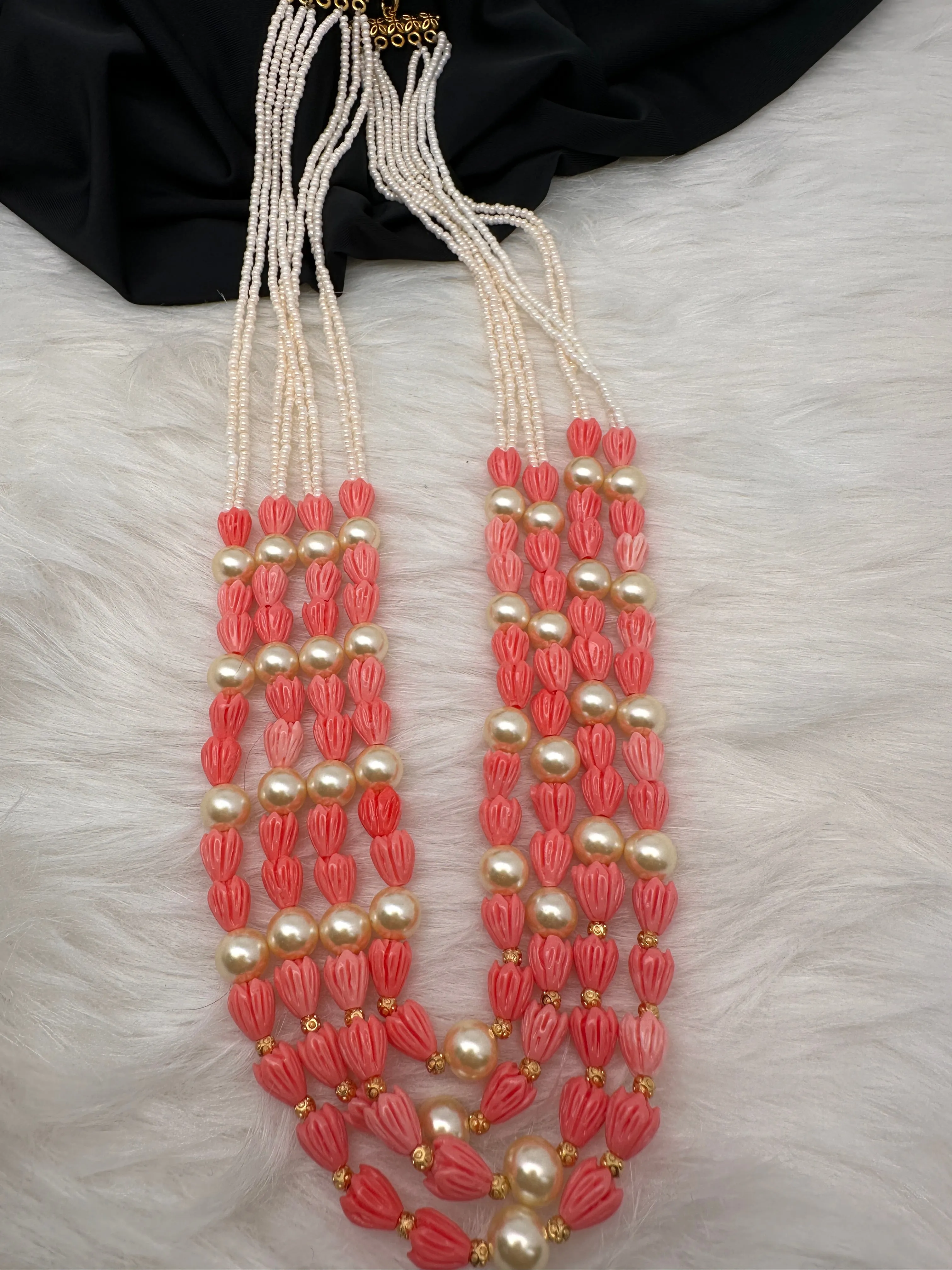 Multi Layer Tulip Beads and Sugar Pearls Necklace