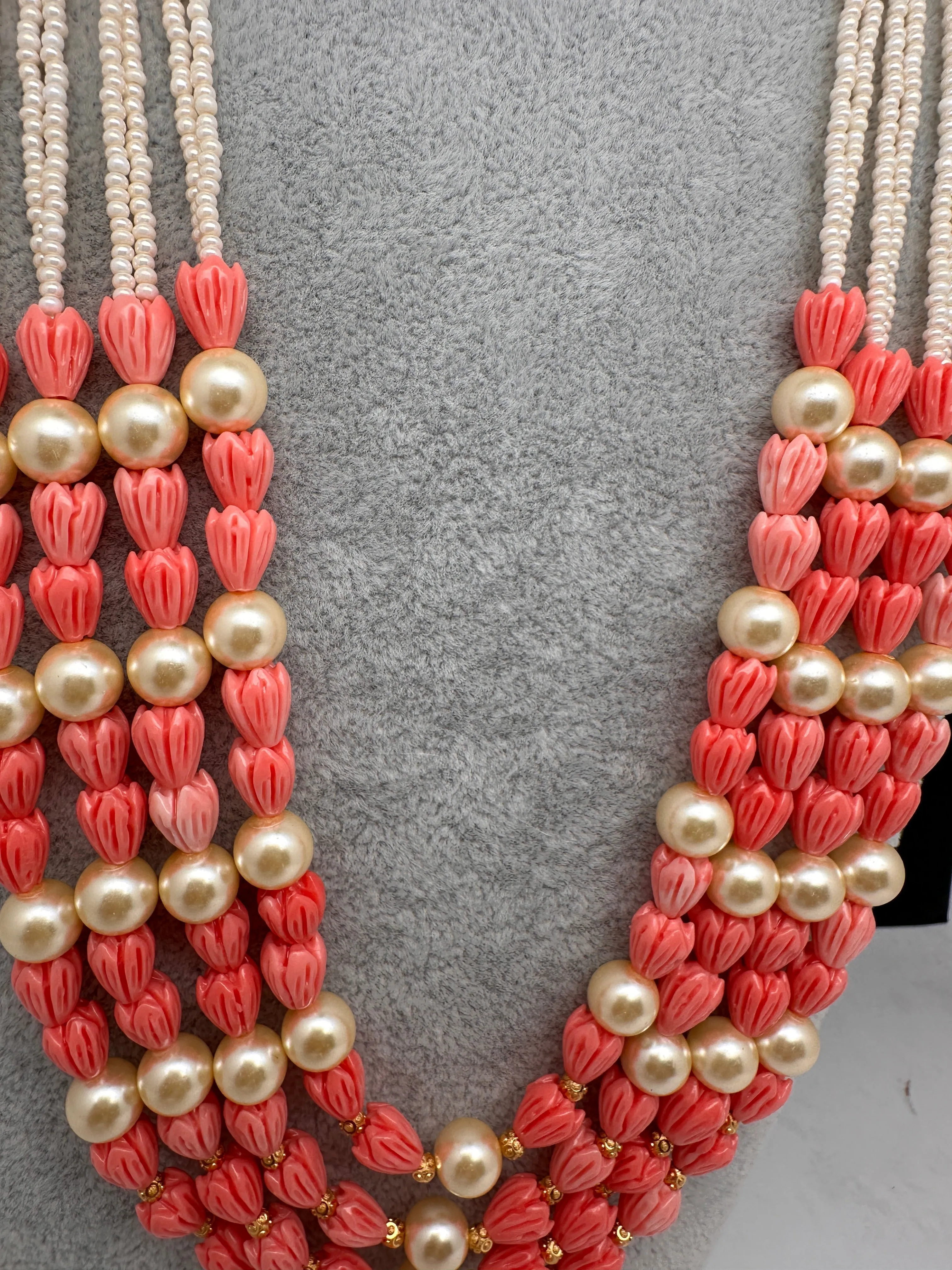 Multi Layer Tulip Beads and Sugar Pearls Necklace