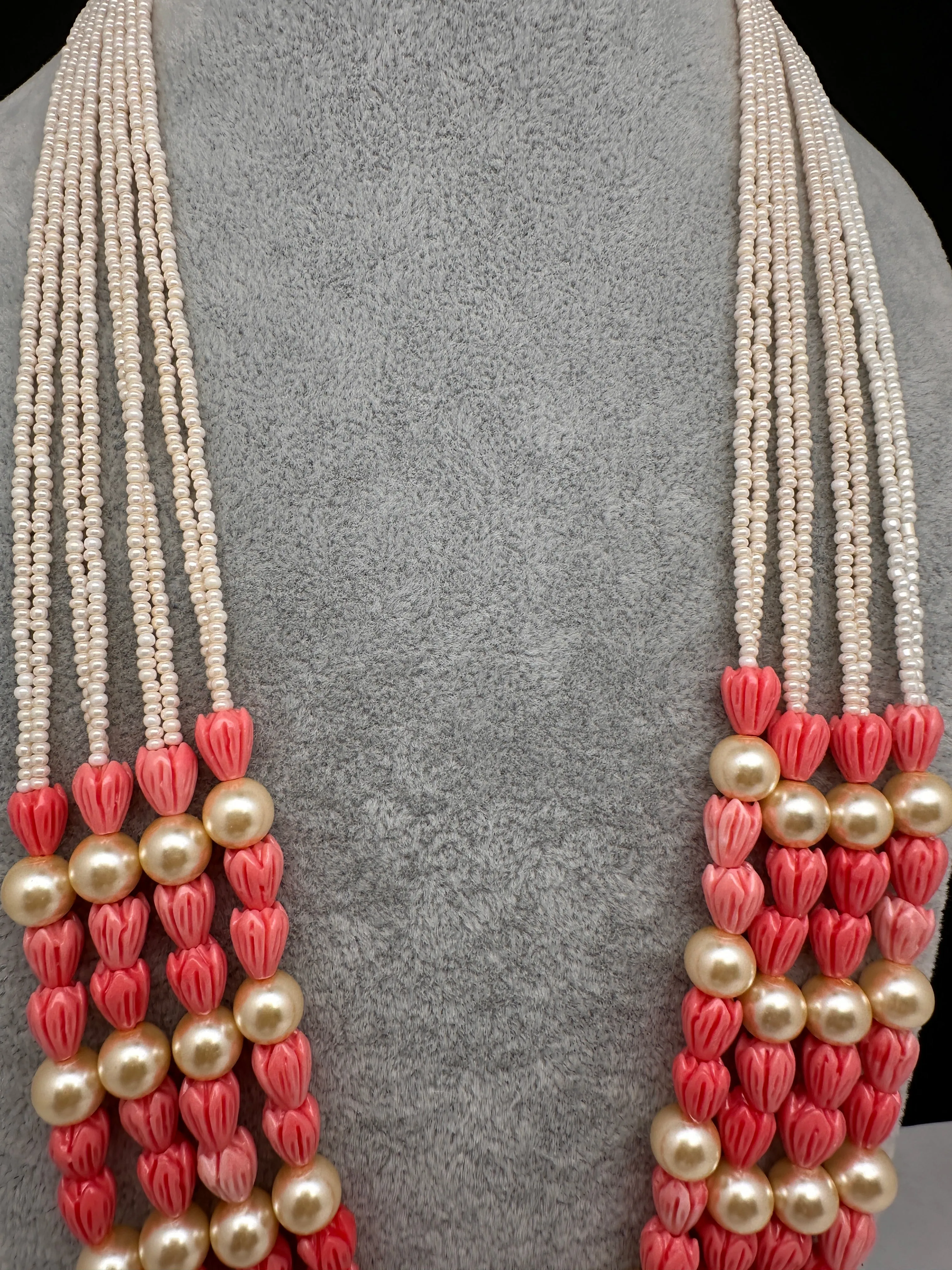 Multi Layer Tulip Beads and Sugar Pearls Necklace