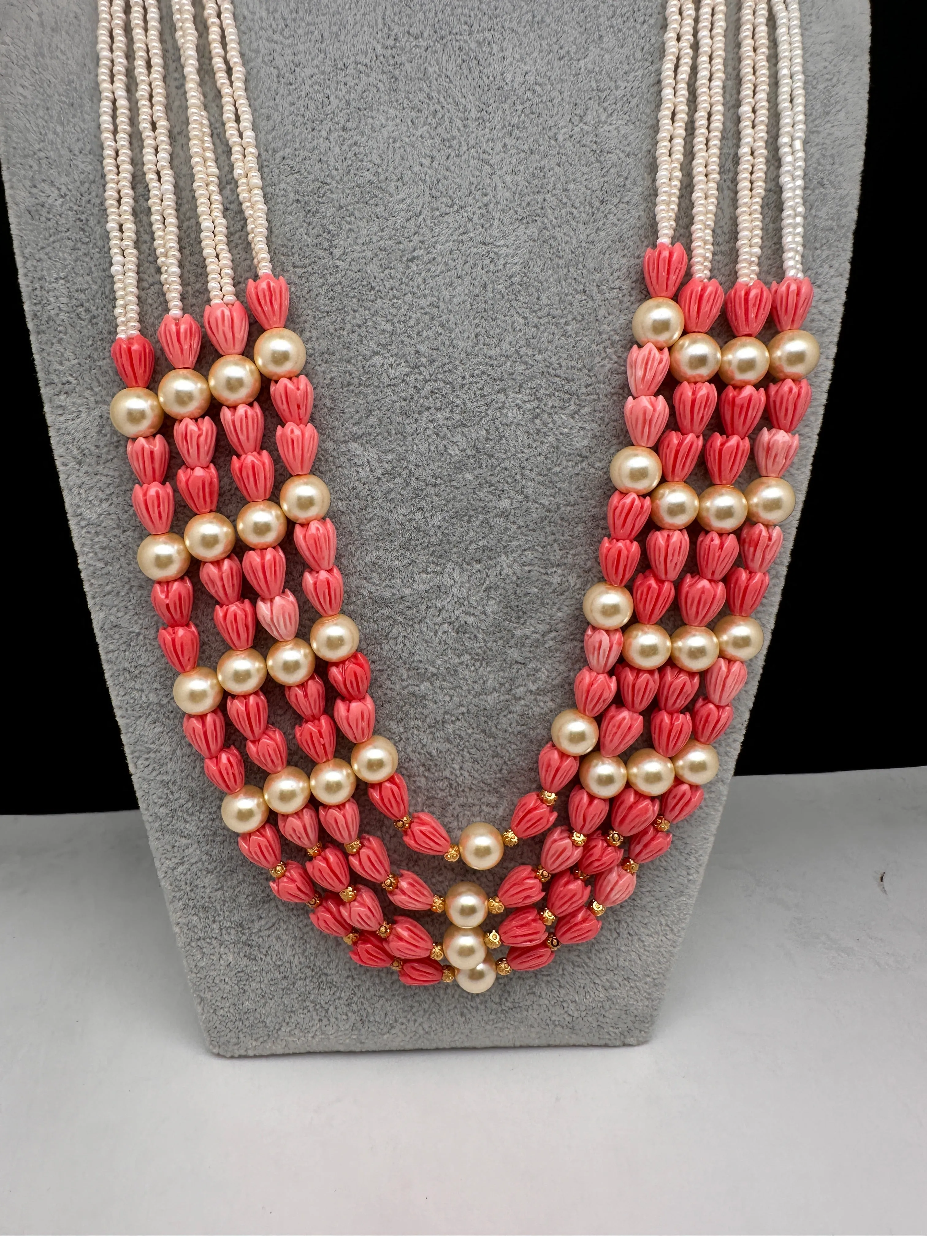 Multi Layer Tulip Beads and Sugar Pearls Necklace