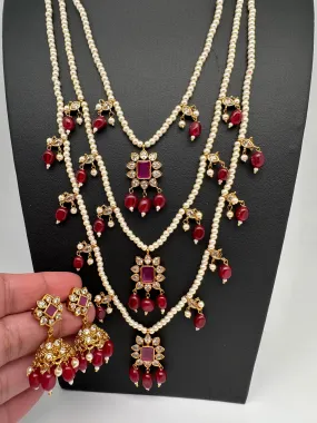 Pearl Multi Layer Color Stone Teen Lada Necklace