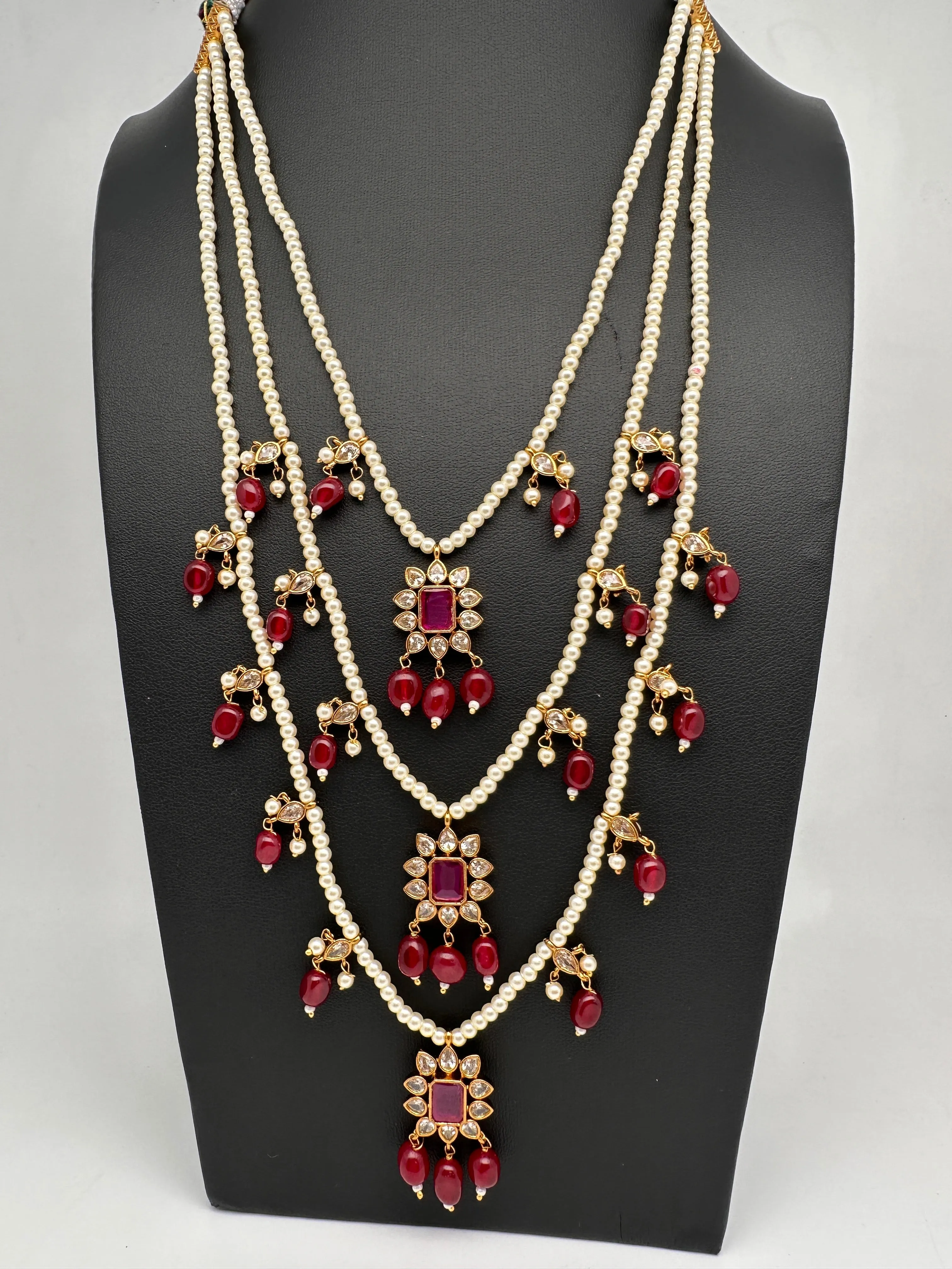 Pearl Multi Layer Color Stone Teen Lada Necklace