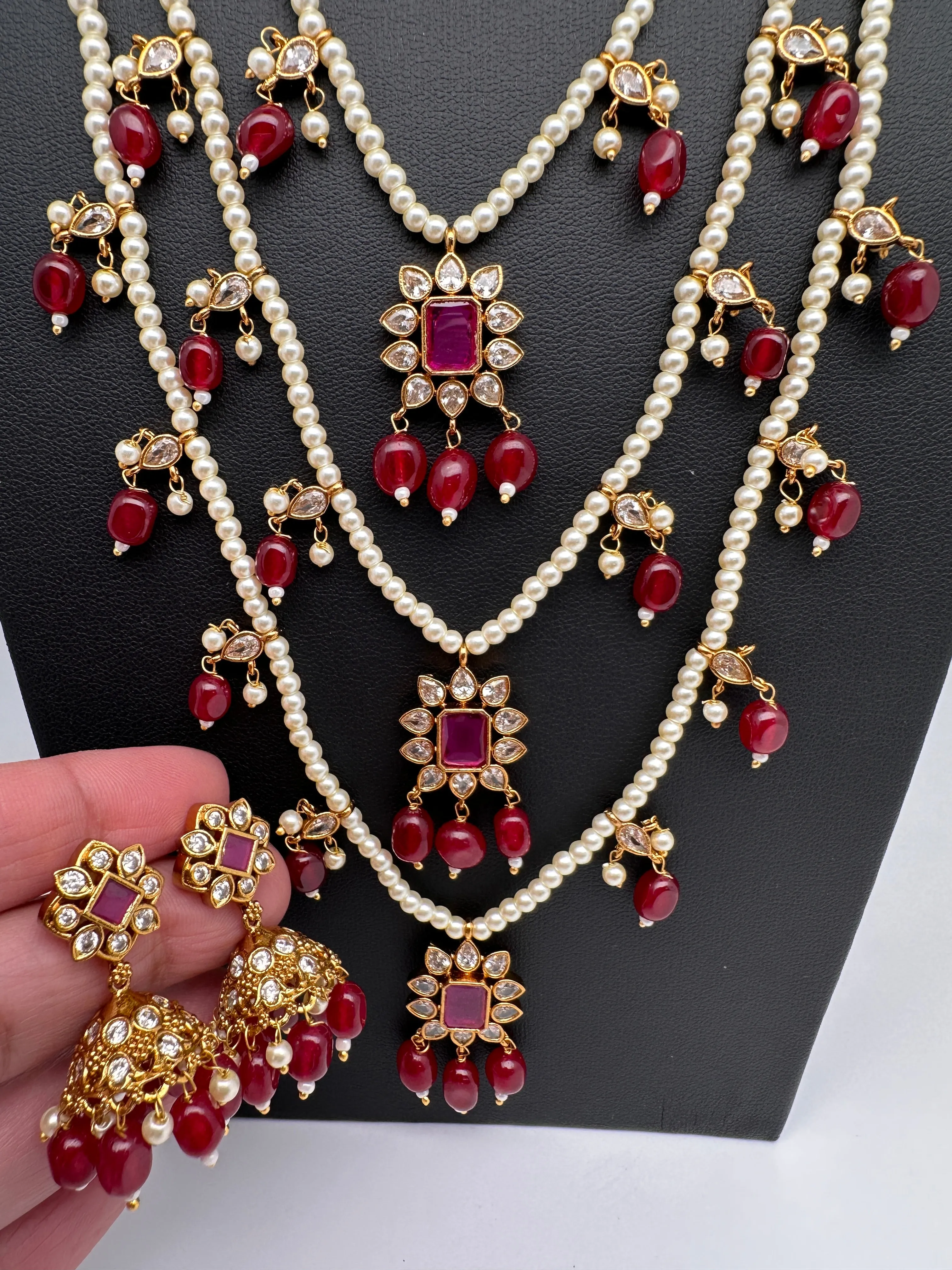 Pearl Multi Layer Color Stone Teen Lada Necklace