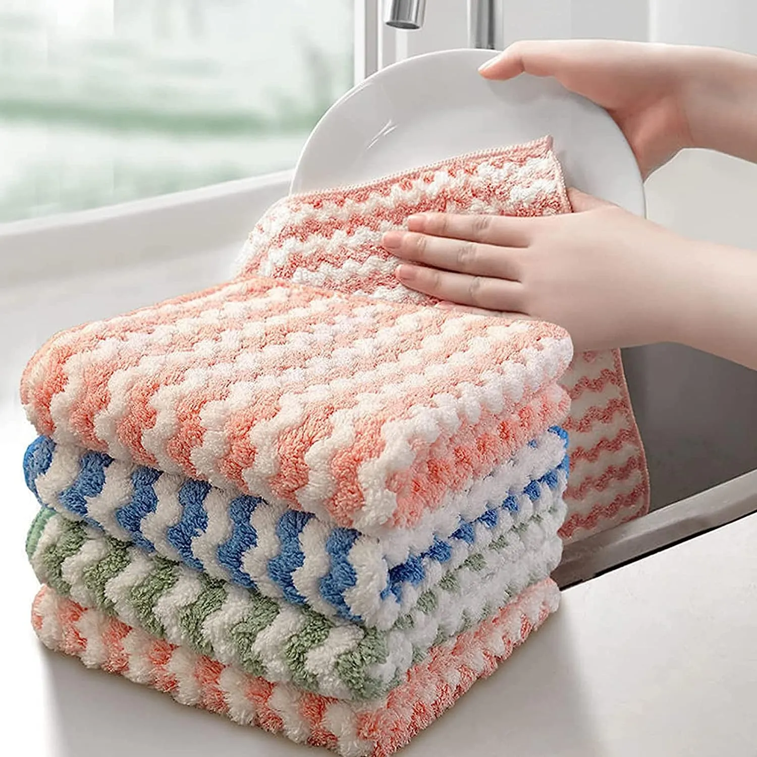 Thea Magic Kitchen Towel Reusable Water Absorbent Multipurpose Cleaning Cloth for Kitchen, Glass Windows,Car,Super Absorbent, Chamois Leather Wipes (25cm x 25cm) (5)