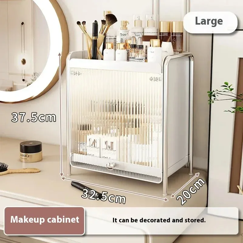 Yeknu Desktop Makeup Storage Box Dustproof Jewelry Organizer Cabinet High Capacity Multifunction Cosmetic Case Bathroom Accessories