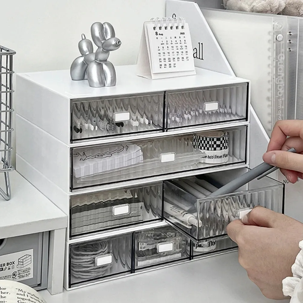 Yeknu Ins Acrylic Pen Holder Storage Box Desktop Stationery Pen Box Office Transparent Large-capacity Drawer Makeup Organizer Cosmetic