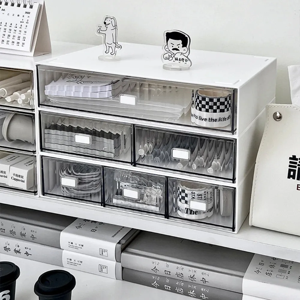 Yeknu Ins Acrylic Pen Holder Storage Box Desktop Stationery Pen Box Office Transparent Large-capacity Drawer Makeup Organizer Cosmetic